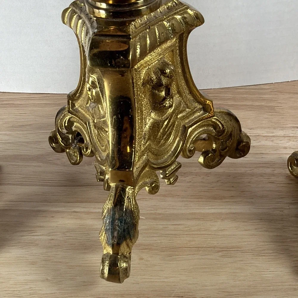 Set 3 Antique Church Altar Tall Brass Candlesticks Mary Joseph Jesus 20.5
